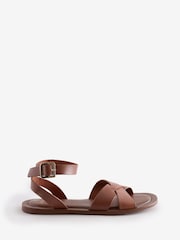 Mango Brown Buckle Strap Sandals - Image 1 of 4
