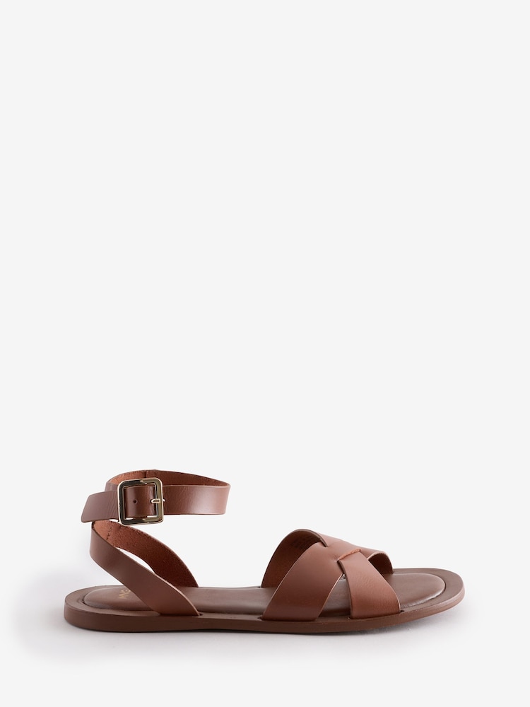 Mango Brown Buckle Strap Sandals - Image 1 of 4