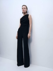 Mango Black Draped Asymmetrical Jumpsuit - Image 1 of 6