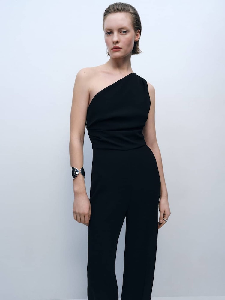 Mango Black Draped Asymmetrical Jumpsuit - Image 2 of 6