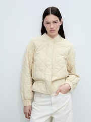 Mango Buttermilk Yellow Quilted Bomber Jacket - Image 1 of 6