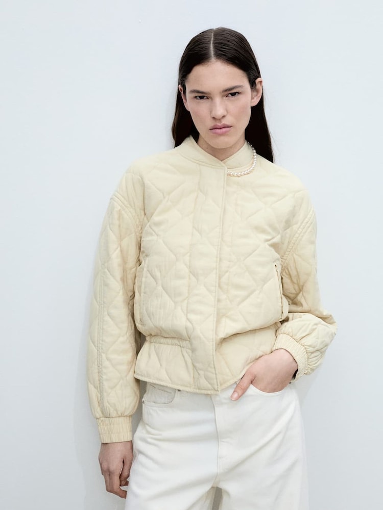 Mango Buttermilk Yellow Quilted Bomber Jacket - Image 1 of 6