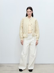 Mango Buttermilk Yellow Quilted Bomber Jacket - Image 4 of 6