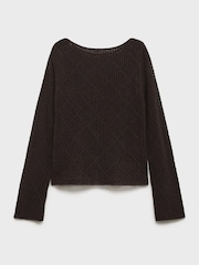 Mango Chocolate Brown Openwork Knit Crochet Cotton Sweater - Image 5 of 6