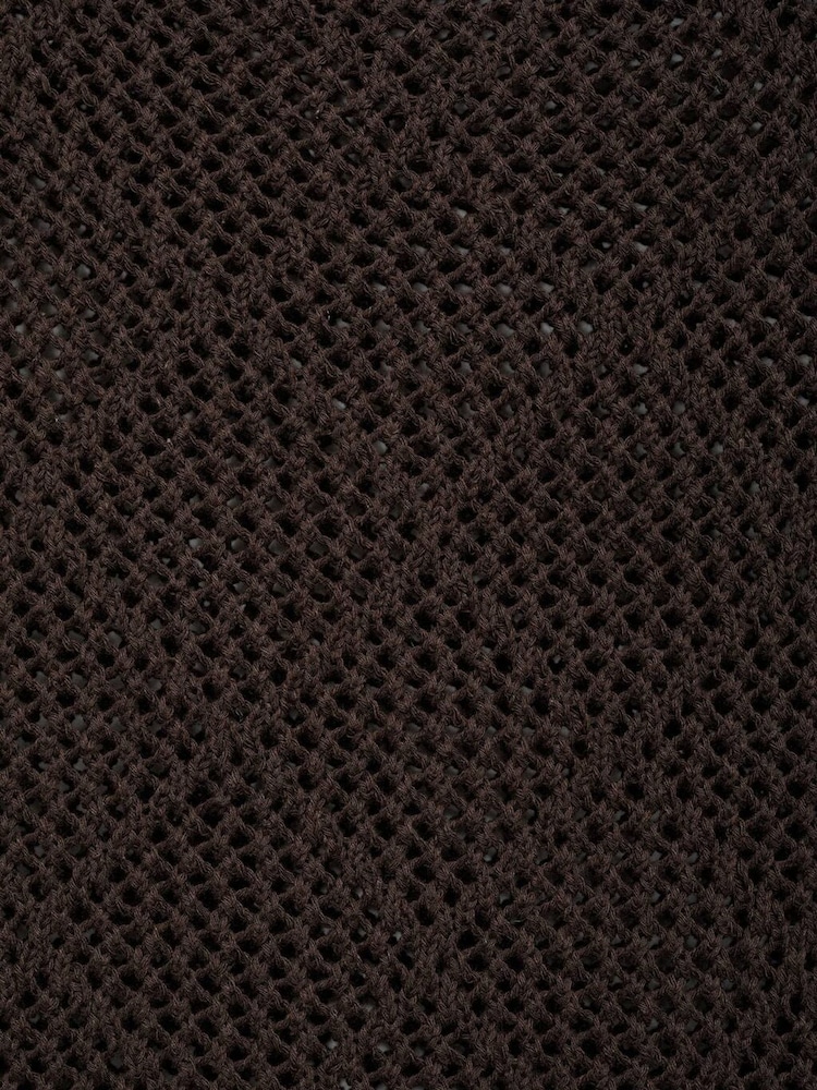 Mango Chocolate Brown Openwork Knit Crochet Cotton Sweater - Image 6 of 6