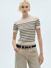 Mango Natural Short Sleeve Fine Knit Jumper - Image 1 of 6