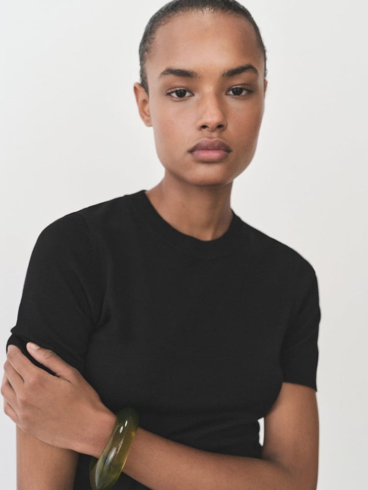 Mango Black Short Sleeve Fine Knit Jumper - Image 1 of 6