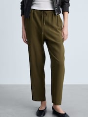 Mango Khaki Elasticated Waist Trousers - Image 1 of 6