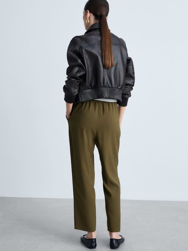 Mango Khaki Elasticated Waist Trousers - Image 3 of 6