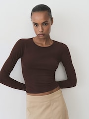 Mango Chocolate Brown Fine Knit Fitted Top - Image 1 of 6