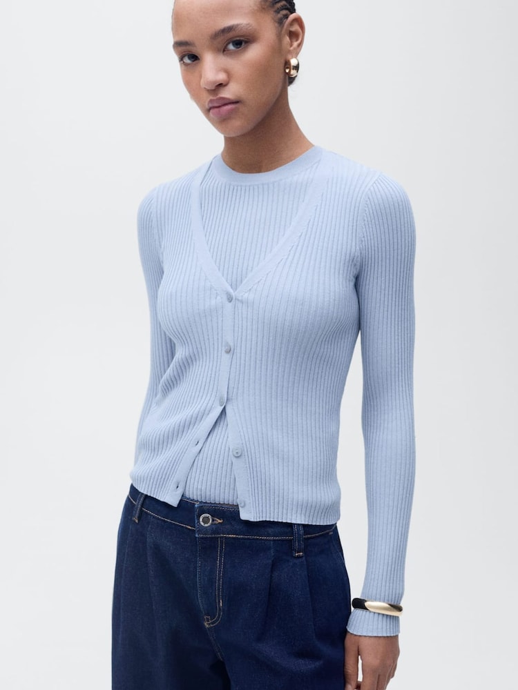Mango Blue Ribbed Cardigan - Image 1 of 7