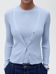 Mango Blue Ribbed Cardigan - Image 5 of 7