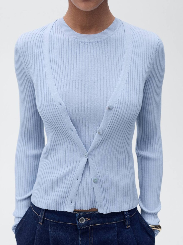 Mango Blue Ribbed Cardigan - Image 5 of 7