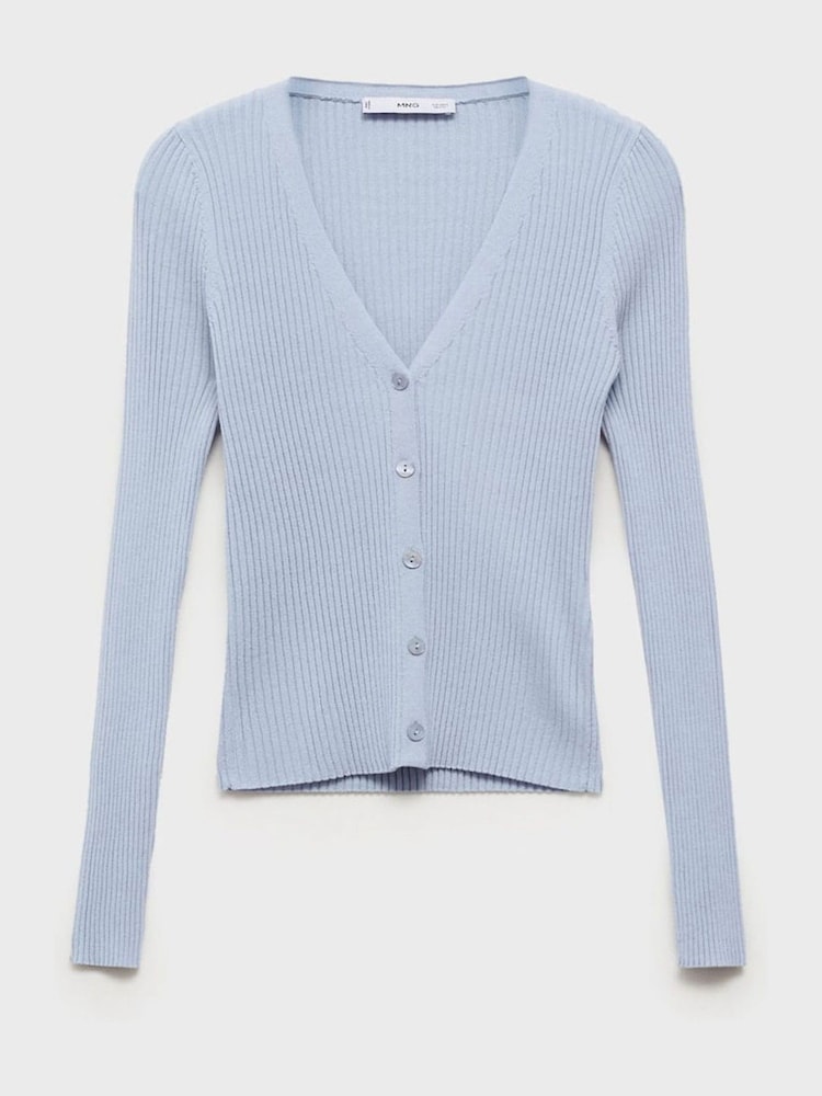 Mango Blue Ribbed Cardigan - Image 6 of 7