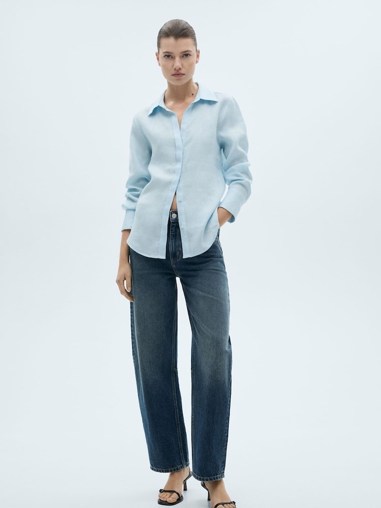 Mango Blue Linen Shirt - Image 2 of 6 Mango Blue Linen Shirt - Image 2 of 6