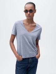 Mango Blue Linen Short Sleeve T-Shirt - Image 1 of 6