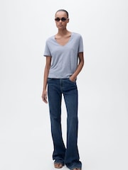 Mango Blue Linen Short Sleeve T-Shirt - Image 2 of 6