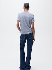 Mango Blue Linen Short Sleeve T-Shirt - Image 3 of 6