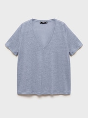 Mango Blue Linen Short Sleeve T-Shirt - Image 5 of 6