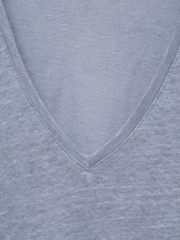 Mango Blue Linen Short Sleeve T-Shirt - Image 6 of 6
