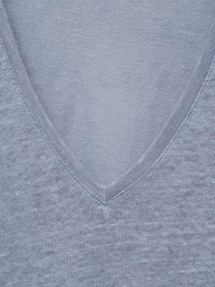 Mango Blue Linen Short Sleeve T-Shirt - Image 6 of 6