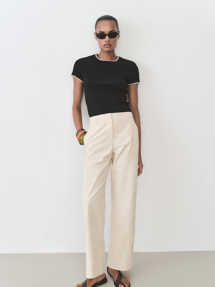 Mango Black Stripe Contrast Trim T-Shirt - Image 2 of 7
