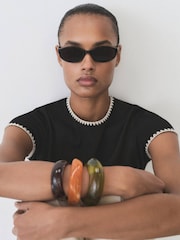 Mango Black Stripe Contrast Trim T-Shirt - Image 4 of 7