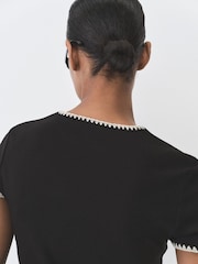 Mango Black Stripe Contrast Trim T-Shirt - Image 5 of 7