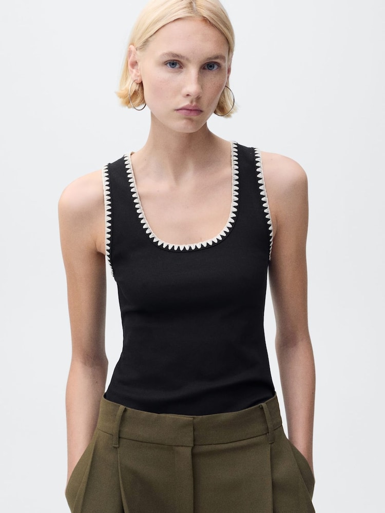 Mango Black Contrasting Trim Vest Top - Image 1 of 6
