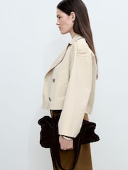 Mango Brown Double Breasted Crop Trench Coat - Image 2 of 7