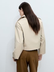 Mango Brown Double Breasted Crop Trench Coat - Image 3 of 7