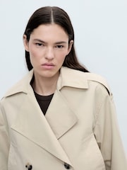 Mango Brown Double Breasted Crop Trench Coat - Image 4 of 7