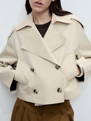 Mango Brown Double Breasted Crop Trench Coat - Image 5 of 7