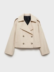 Mango Brown Double Breasted Crop Trench Coat - Image 6 of 7