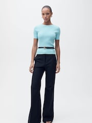 Mango Blue Short Sleeve Open Back Jumper - Image 1 of 7