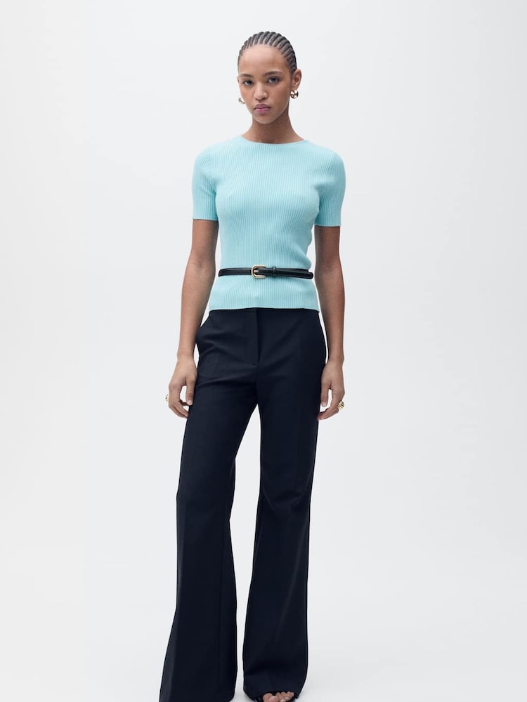 Mango Blue Short Sleeve Open Back Jumper - Image 1 of 7