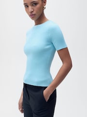 Mango Blue Short Sleeve Open Back Jumper - Image 2 of 7