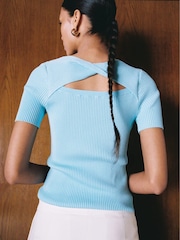 Mango Blue Short Sleeve Open Back Jumper - Image 5 of 7