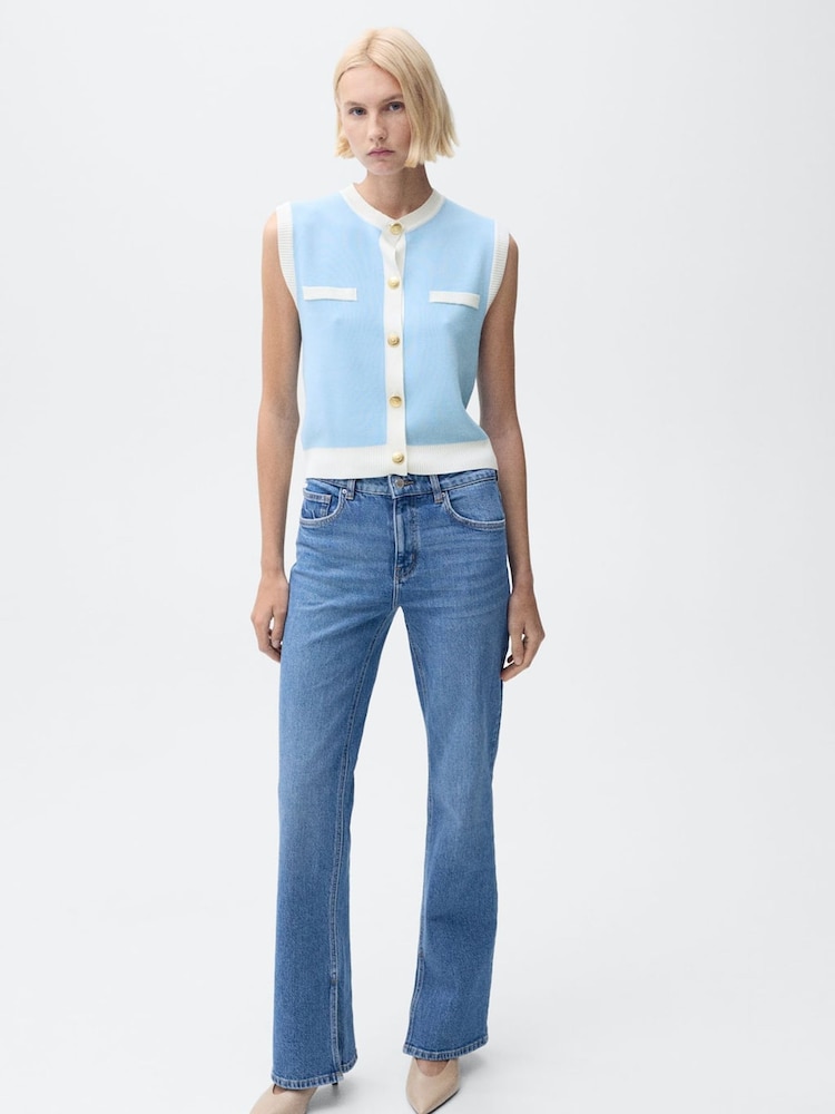 Mango Blue Jewel Button Contrast Knit Waistcoat - Image 2 of 7