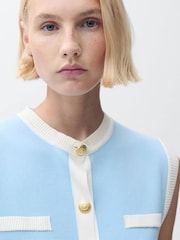 Mango Blue Jewel Button Contrast Knit Waistcoat - Image 4 of 7