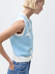 Mango Blue Jewel Button Contrast Knit Waistcoat - Image 5 of 7