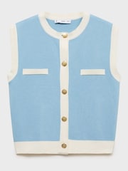Mango Blue Jewel Button Contrast Knit Waistcoat - Image 6 of 7
