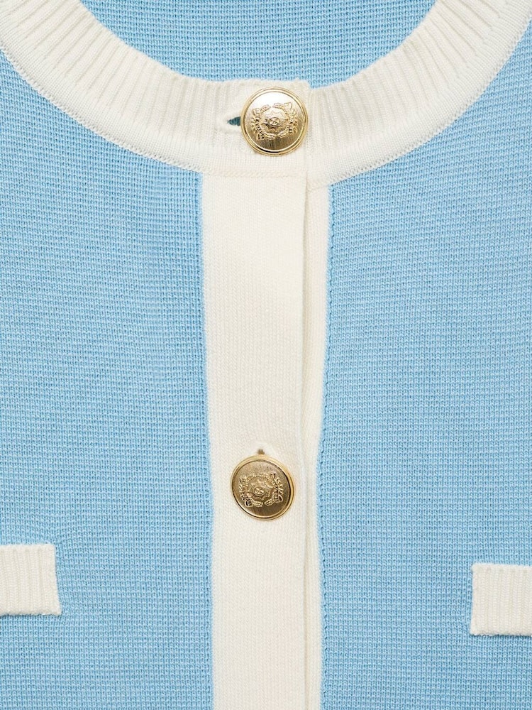 Mango Blue Jewel Button Contrast Knit Waistcoat - Image 7 of 7