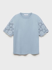 Mango Blue Crochet Sleeve Cotton T-Shirt - Image 4 of 5
