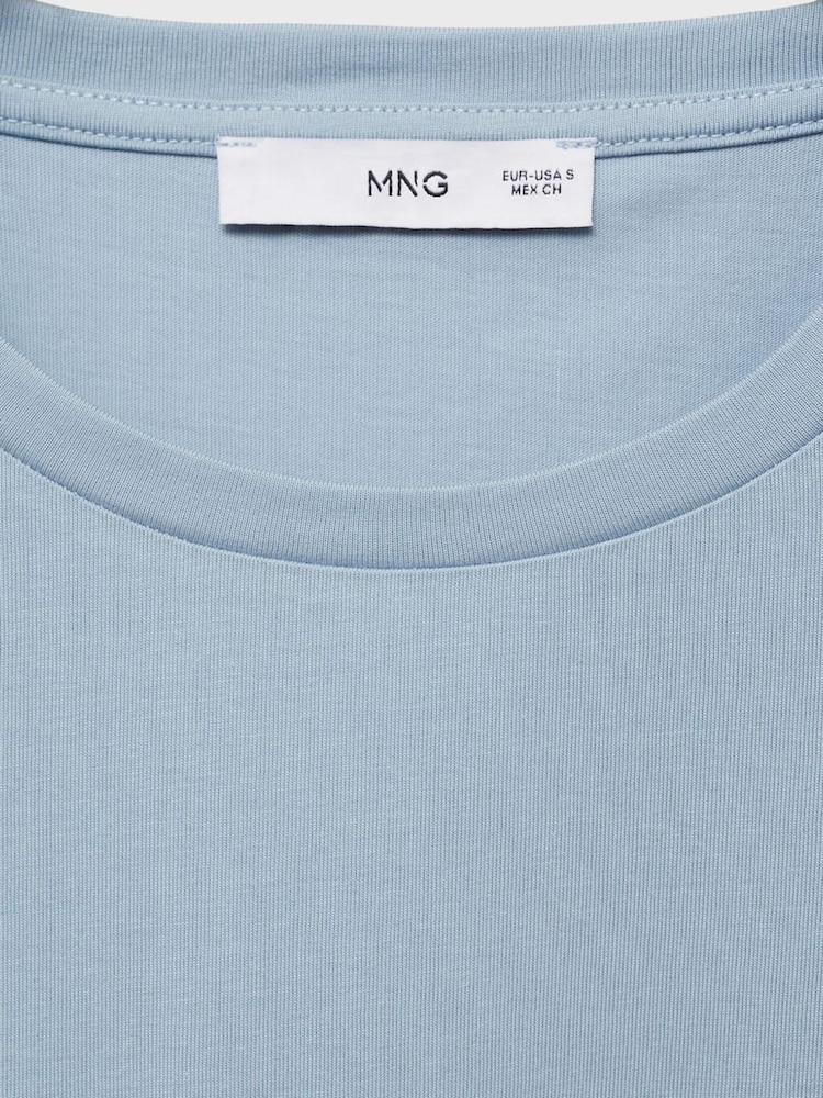 Mango Blue Crochet Sleeve Cotton T-Shirt - Image 5 of 5 Mango Blue Crochet Sleeve Cotton T-Shirt - Image 5 of 5