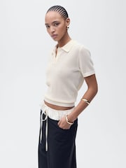 Mango Cream Short Sleeve Knitted Polo-Neck Jumper - Image 3 of 7