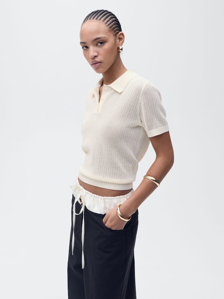 Mango Cream Short Sleeve Knitted Polo-Neck Jumper - Image 3 of 7