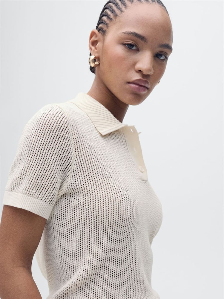 Mango Cream Short Sleeve Knitted Polo-Neck Jumper - Image 4 of 7