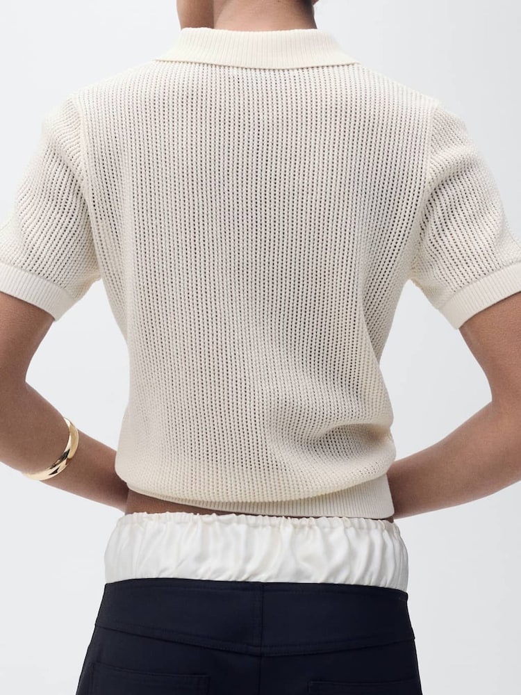 Mango Cream Short Sleeve Knitted Polo-Neck Jumper - Image 5 of 7