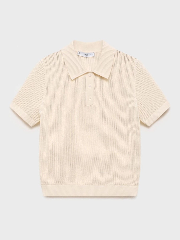Mango Cream Short Sleeve Knitted Polo-Neck Jumper - Image 6 of 7